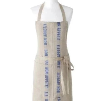 100% French Linen Apron with Bon Appetit in Blue by Charvet Editions